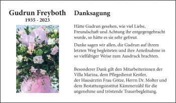 Traueranzeige von Gudrun Freyboth von Südthüringer Presse