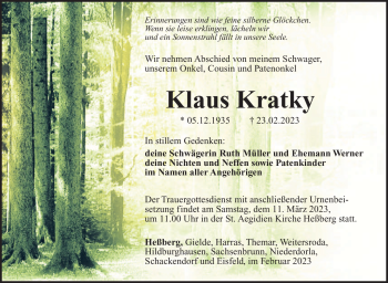 Traueranzeige von Klaus Kratky von Südthüringer Presse