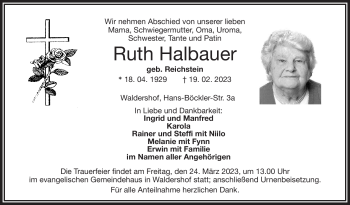 Traueranzeige von Ruth Halbauer von Frankenpost