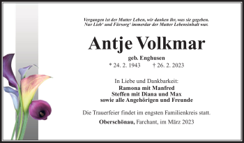 Traueranzeige von Antje Volkmar von Südthüringer Presse