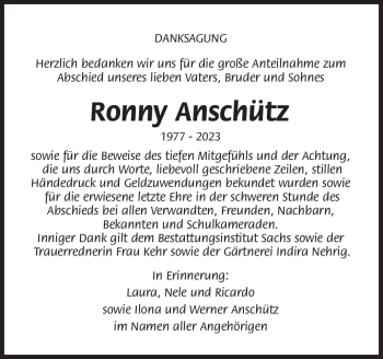 Traueranzeige von Ronny Anschütz von Südthüringer Presse