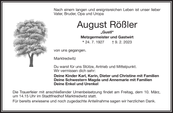 Traueranzeige von August Rößler von Frankenpost