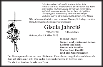 Traueranzeige von Gisela Jahreiß von Frankenpost