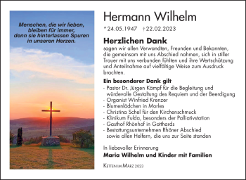 Traueranzeige von Hermann Wilhelm von Südthüringer Presse