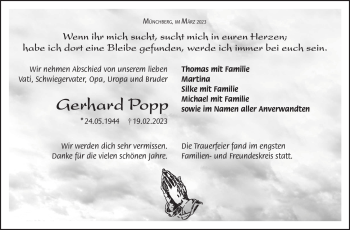 Traueranzeige von Gerhard Popp von Frankenpost
