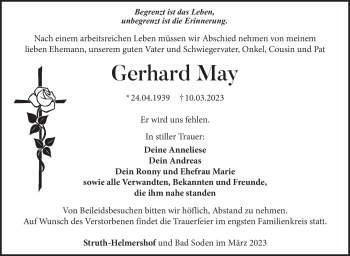 Traueranzeige von Gerhard May von Südthüringer Presse