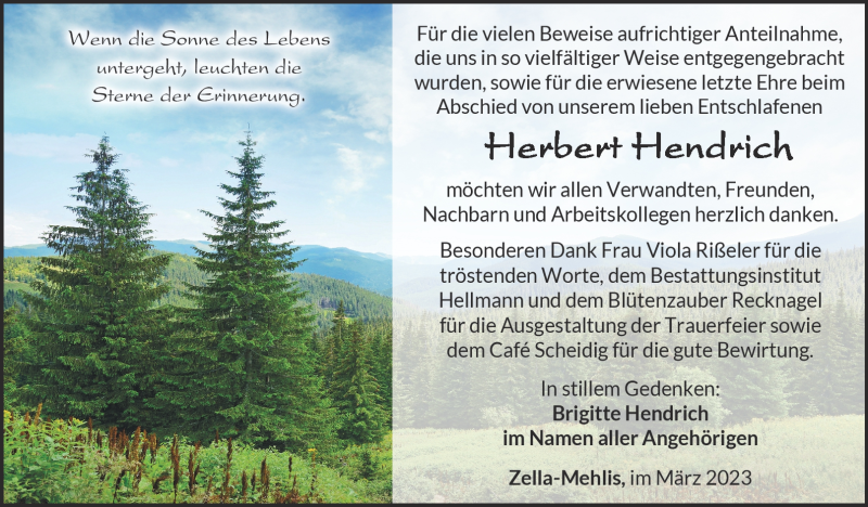  Traueranzeige für Herbert Hendrich vom 04.03.2023 aus Südthüringer Presse