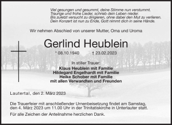 Traueranzeige von Gerlind Heublein von Neue Presse Coburg