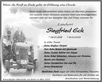 Traueranzeige von Siegfried Eck von Südthüringer Presse