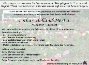 Traueranzeige von Lothar Holland-Merten von Südthüringer Presse