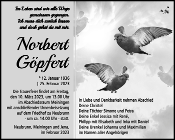Traueranzeige von Norbert Göpfert von Südthüringer Presse