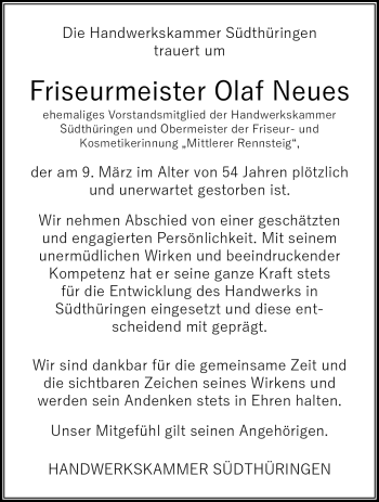 Traueranzeige von Olaf Neues von Südthüringer Presse
