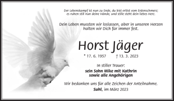 Traueranzeige von Horst Jäger von Südthüringer Presse