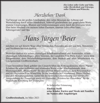 Traueranzeige von Hans Jürgen Beier von Südthüringer Presse