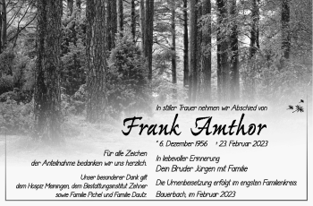 Traueranzeige von Frank Amthor von Südthüringer Presse