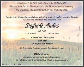 Traueranzeige von Sieglinde Andres von Südthüringer Presse