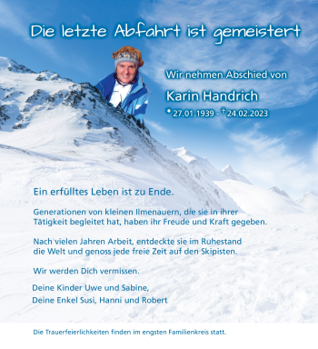 Traueranzeige von Karin Handrich von Südthüringer Presse