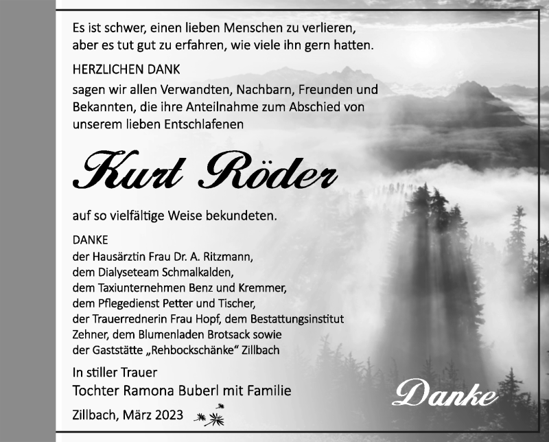  Traueranzeige für Kurt Röder vom 11.03.2023 aus Südthüringer Presse