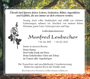 Traueranzeige von Manfred Leubecher von Südthüringer Presse