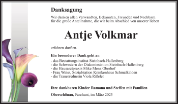 Traueranzeige von Antje Volkmar von Südthüringer Presse