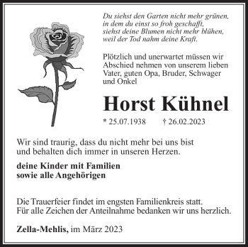 Traueranzeige von Horst Kühnel von Südthüringer Presse