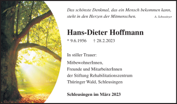 Traueranzeige von Hans-Dieter Hoffmann von Südthüringer Presse