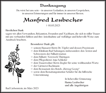 Traueranzeige von Manfred Leubecher von Südthüringer Presse