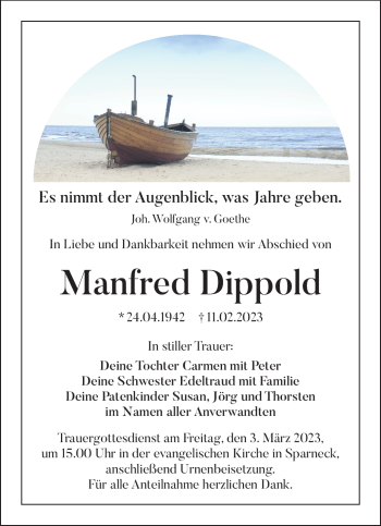 Traueranzeige von Manfred Dippold von Frankenpost