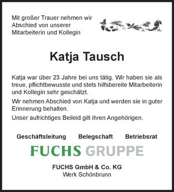 Traueranzeige von Katja Tausch von Südthüringer Presse