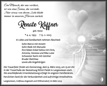 Traueranzeige von Renate Küffner von Südthüringer Presse