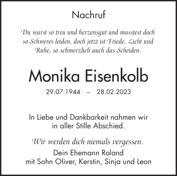 Traueranzeige von Monika Eisenkolb von Frankenpost