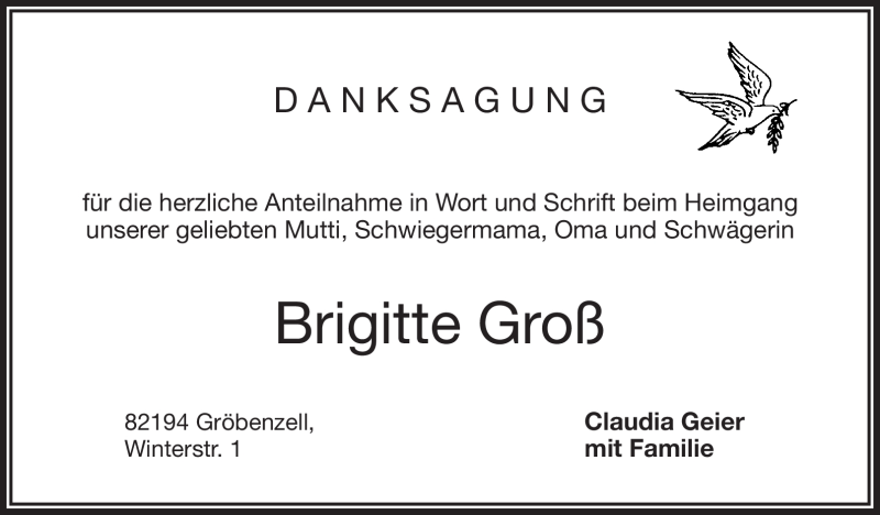  Traueranzeige für Brigitte Groß vom 16.03.2023 aus Frankenpost