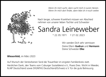 Traueranzeige von Sandra Leineweber von Neue Presse Coburg
