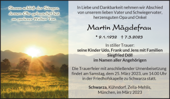 Traueranzeige von Martin Mägdefrau von Südthüringer Presse