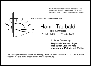 Traueranzeige von Hanni Taubald von Frankenpost