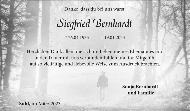  Traueranzeige für Siegfried Bernhardt vom 11.03.2023 aus Südthüringer Presse