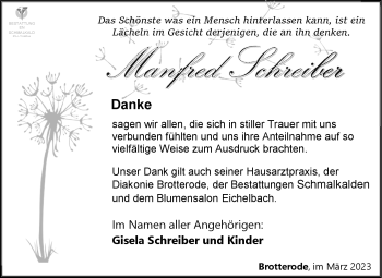 Traueranzeige von Manfred Schreiber von Südthüringer Presse