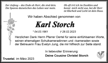 Traueranzeige von Karl Storch von Südthüringer Presse