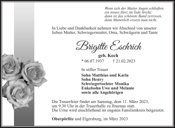 Traueranzeige von Brigitte Eschrich von Südthüringer Presse