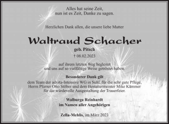 Traueranzeige von Waltraud Schacher von Südthüringer Presse