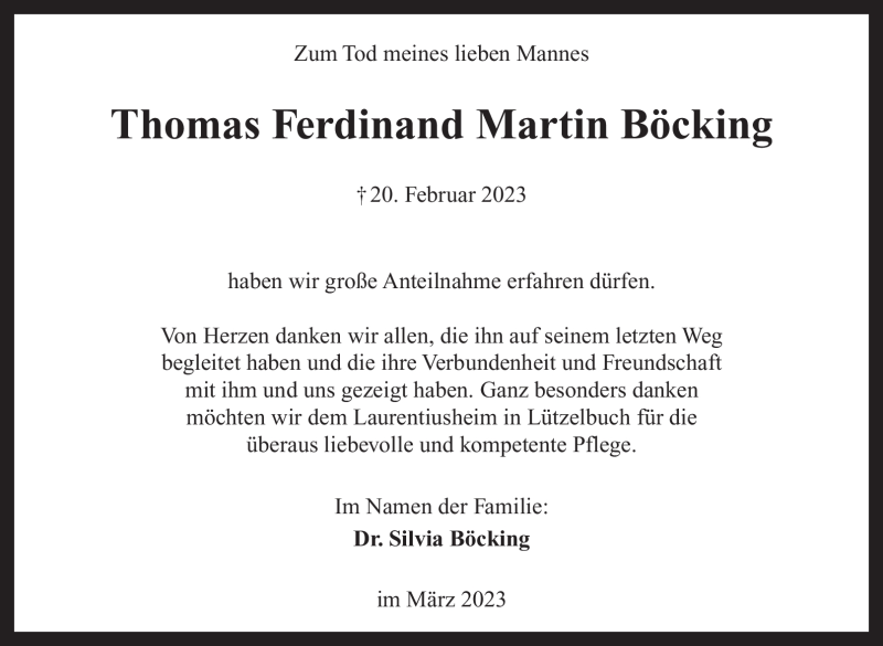  Traueranzeige für Thomas Böcking vom 11.03.2023 aus Neue Presse Coburg