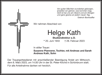 Traueranzeige von Helge Kath von Frankenpost