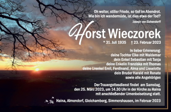 Traueranzeige von Horst Wieczorek von Südthüringer Presse