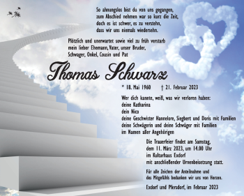 Traueranzeige von Thomas Schwarz von Südthüringer Presse