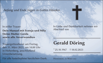 Traueranzeige von Gerald Döhring von Frankenpost