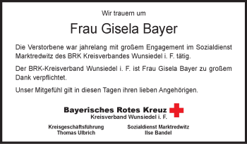 Traueranzeige von Gisela Bayer von Frankenpost