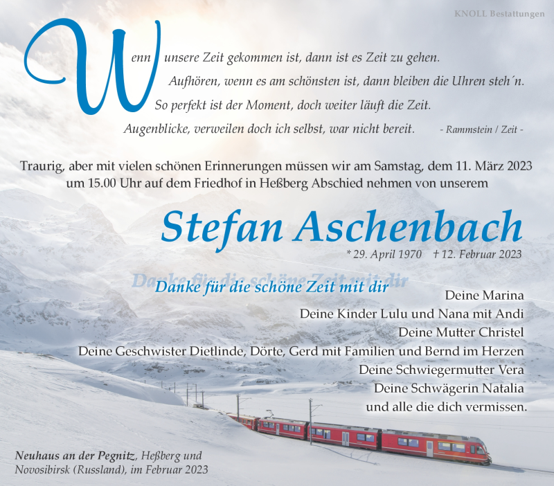  Traueranzeige für Stefan Aschenbach vom 04.03.2023 aus Südthüringer Presse