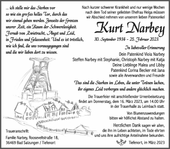 Traueranzeige von Kurt Narbey von Südthüringer Presse