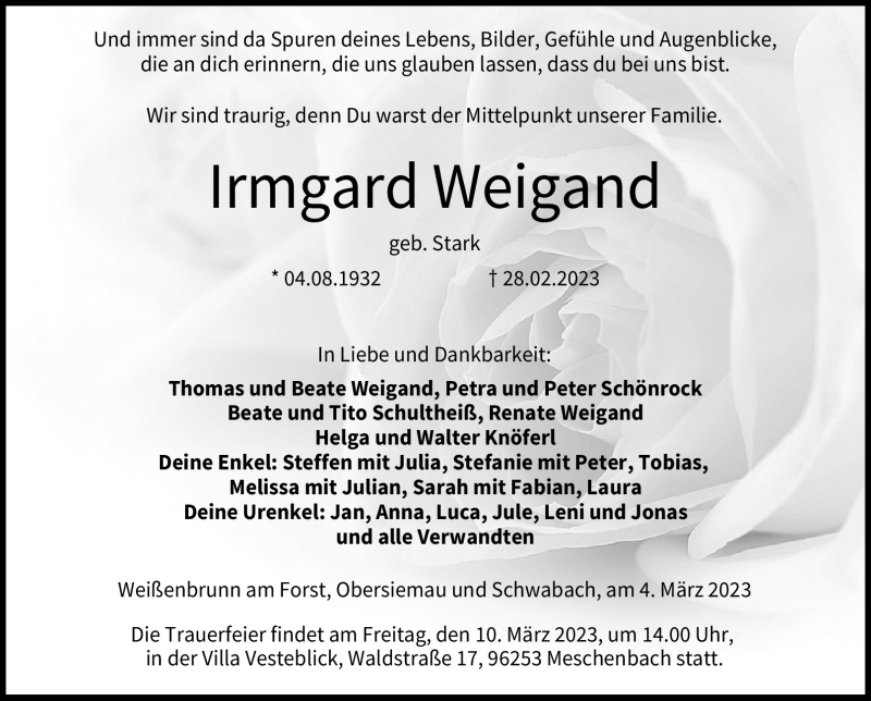  Traueranzeige für Irmgard Weigand vom 04.03.2023 aus Neue Presse Coburg