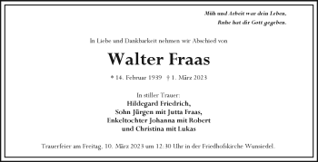 Traueranzeige von Walter Fraas von Frankenpost